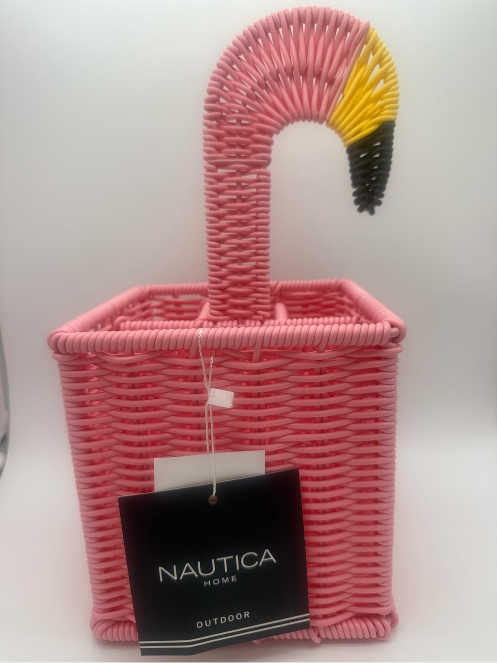 Nautica Home Outdoor Pink Flamingo Resin Wicker Divided Serving Basket Caddy New